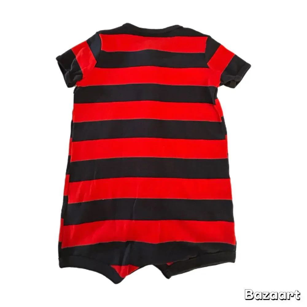 Carter’s Short Sleeve Striped Sloth Romper Toddler Boy Size 18M Navy Red